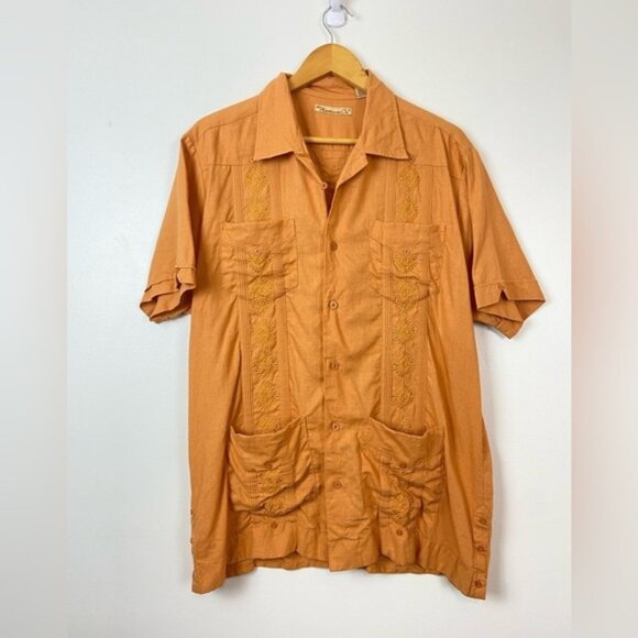 The Havanera Guayabera Linen Blend Embroidered Coastal Button Down Tropical - Picture 1 of 8
